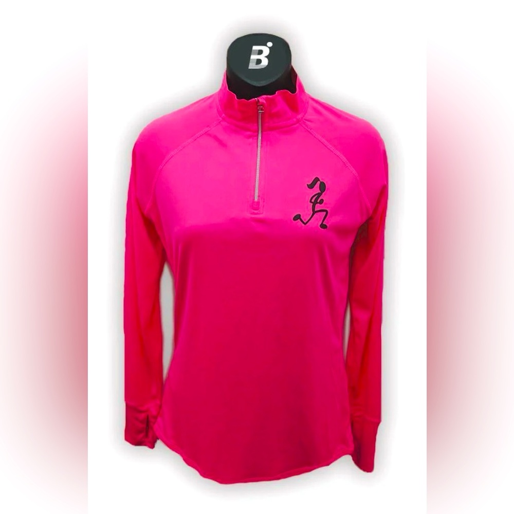 Runner Girl Women's Pink Quarter Zip Long Sleeve UV Protection / UPF 50+ 👍Holes